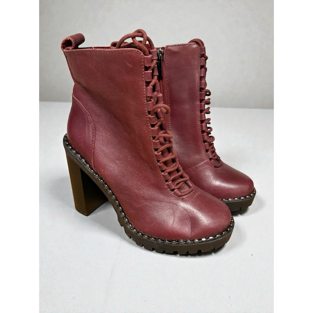 BCBGeneration Women's Parina Block Heel Leather Boots Oxblood Red Size 6.5 NWOB